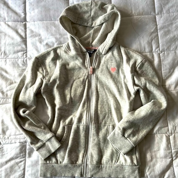George Pink Heart Heather Grey Zip Up Hoodie Size Large (10-12) - Picture 10 of 15